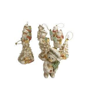 Cream Color Porcelain glazed 4 " Vintage Christmas Ornaments Lot Of 10